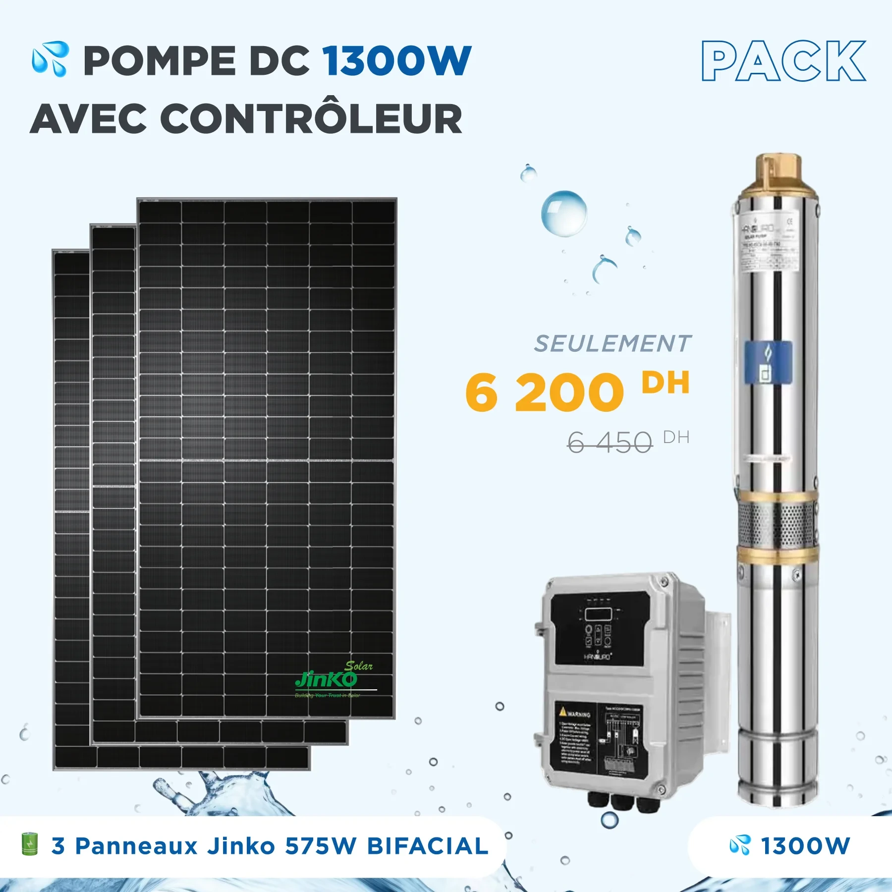 Kit Pompe DC avec contrôleur 1300W HANDURO - Panneaux Solaires Jinko